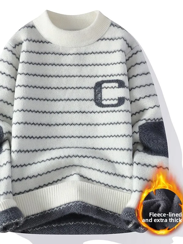 

Men's round Ne Fce Lined Knitwear Embroidered Inner Wear Casual Slim Fit Soft Polyester Blend Thermal Top for Autumn Winter