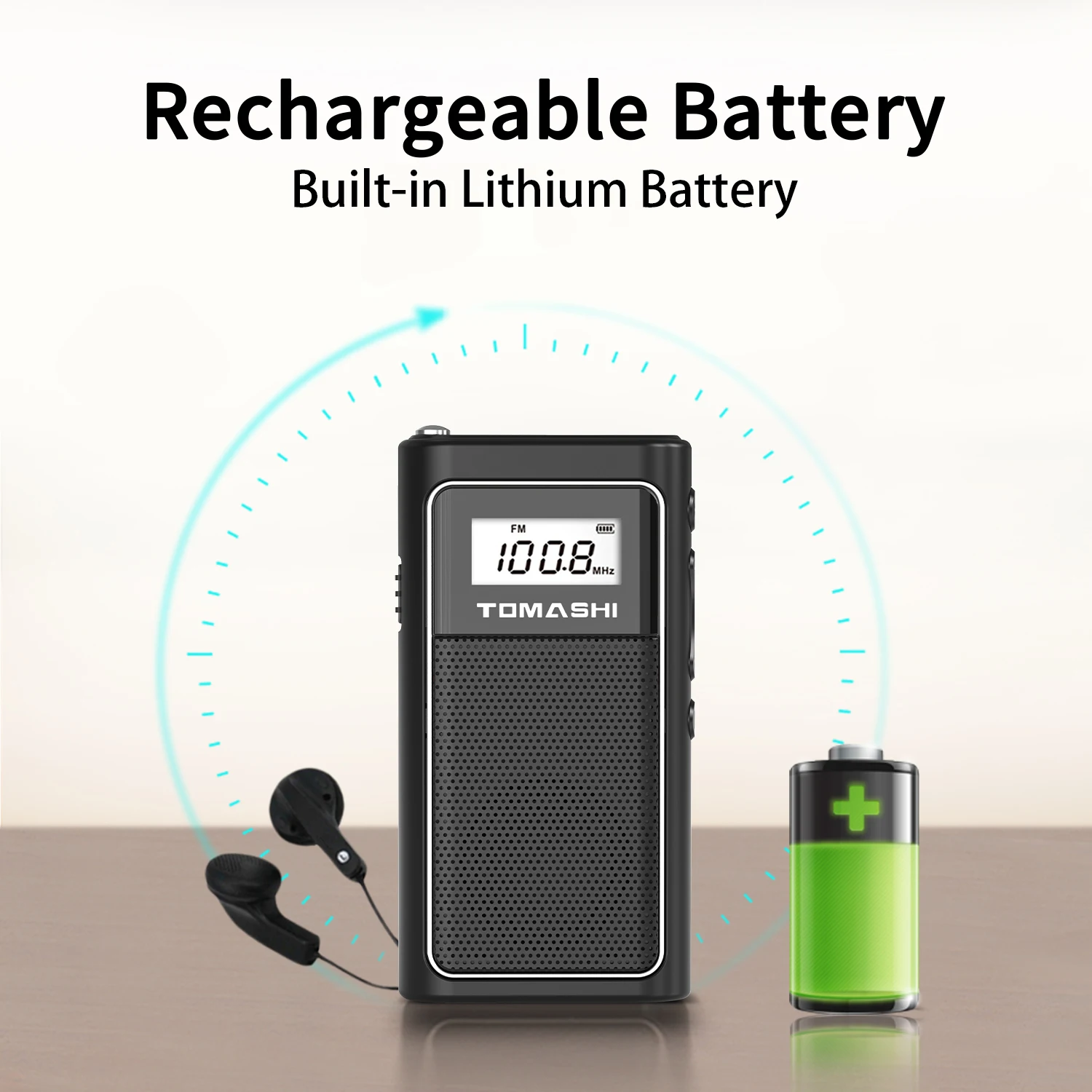 TOBiens Bottles-Petite radio FM portable avec chargement USB, radio de poche avec lecture Micro SD et batterie au lithium aste intégrée