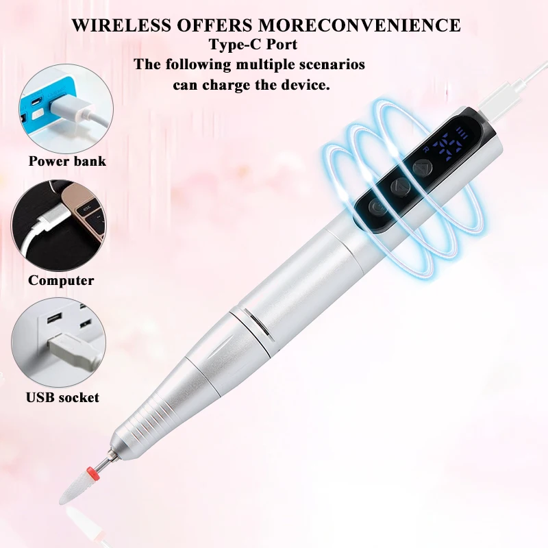 Nouveau 35000 tr/min perceuse à ongles Rechargeable sans fil perceuse à ongles stylo USB Interface lime à ongles Portable manucure perceuse Salon outil