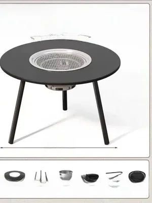 

Outdoor Portable el round BBQ ill Table One-Piece Tea Cooking Multi-Function Disassembly Storage Garden Patio Fire Pit