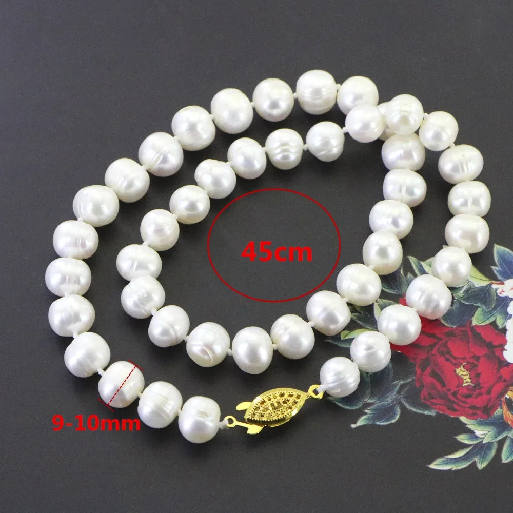 Charm 9-10mm Natural Pearl Necklace for Women Beaded Necklaces Bracelet Earrings Jewelry Sets Handmade Party Bridal Wedding Gift