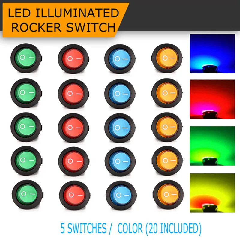 20 Pack LED Dot Light 12V Car Auto Boat Round Rocker Switch SPST Switch -