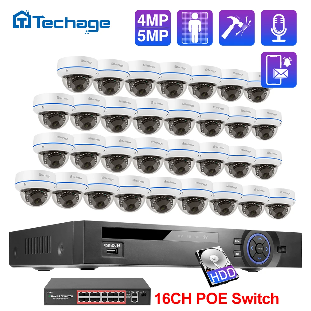 

Techage H.265 32CH 4MP 5MP POE Security Camera System Vandalproof IP Camera Audio Record Face Detection CCTV Video Surveillance