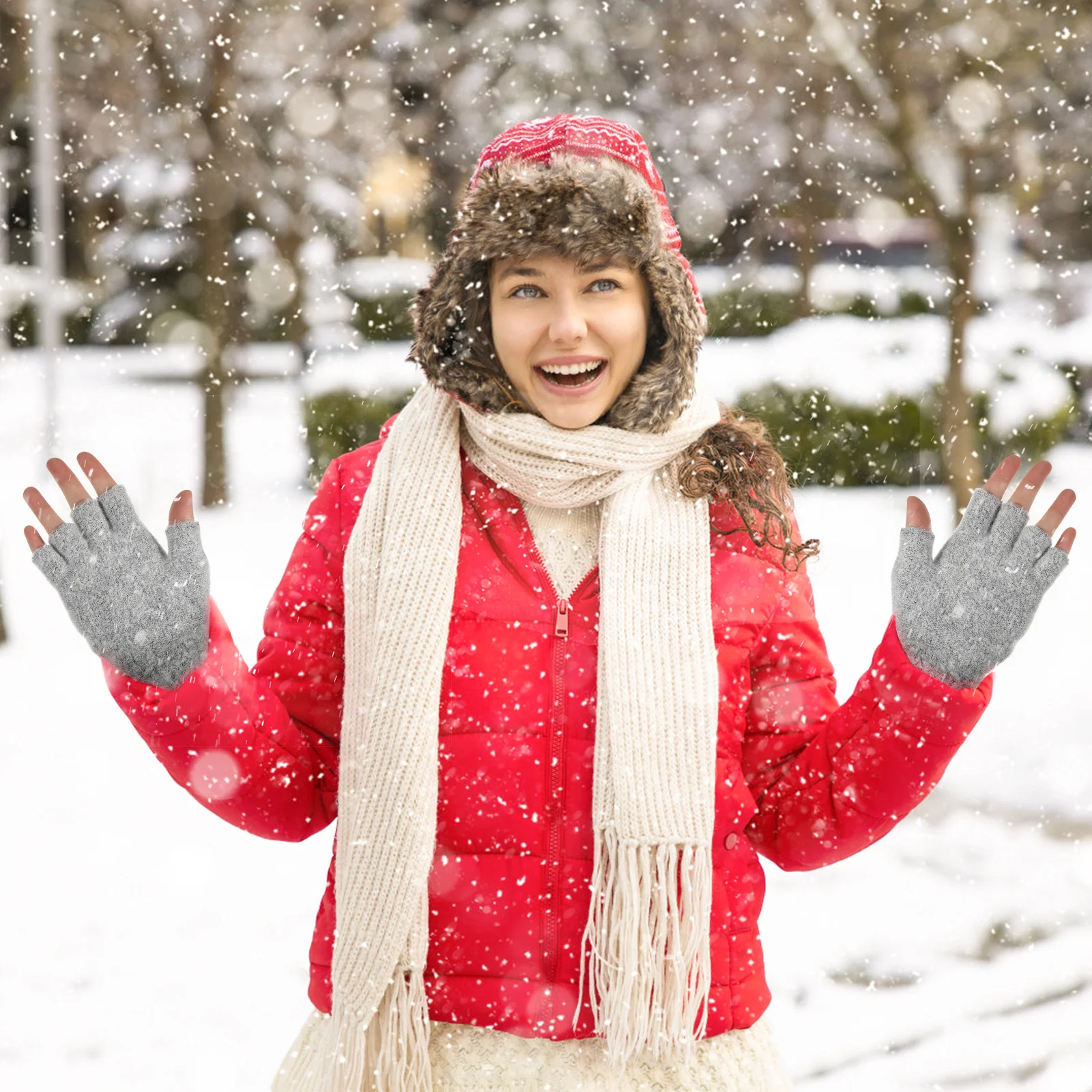 

1Pair USB Electric Heating Gloves Half Finger Winter Knit Unisex Thermal Gloves Fingerless Hand Warmers USB Heated Mitten