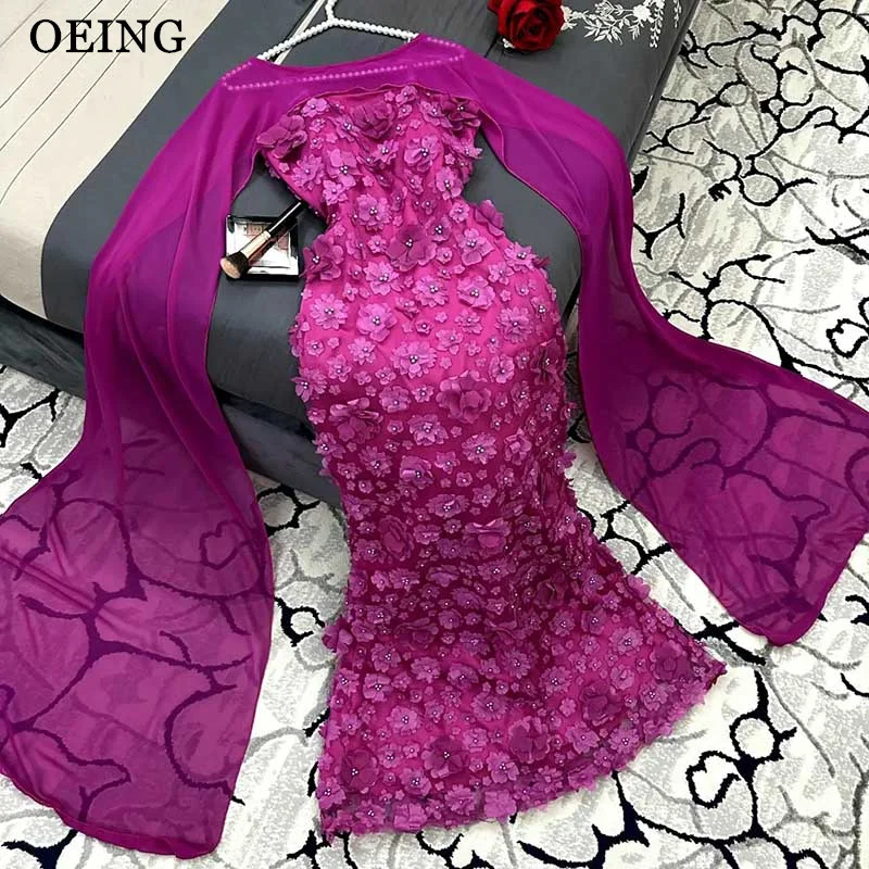 OEING-Fuchsia Prom Dress, Apliques elegantes, Vestidos Sereia Saudita, Vestidos de luxo, Vestido Ocasião Formal