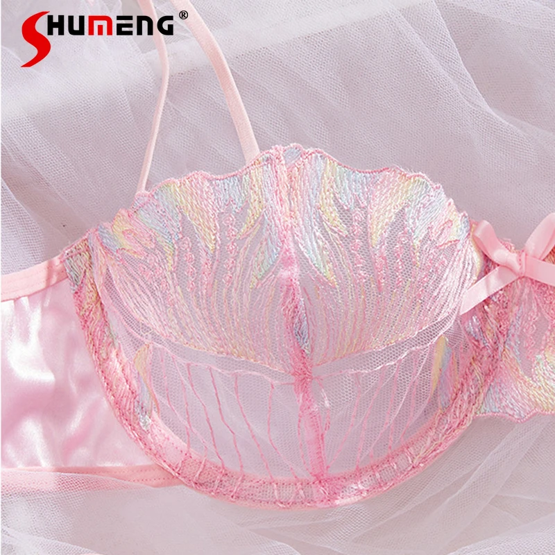 European American Sexy Lingerie Set Women Temptation Embroidery Ultra Thin Bra Set Female Underwire Push Up Intimates Suits