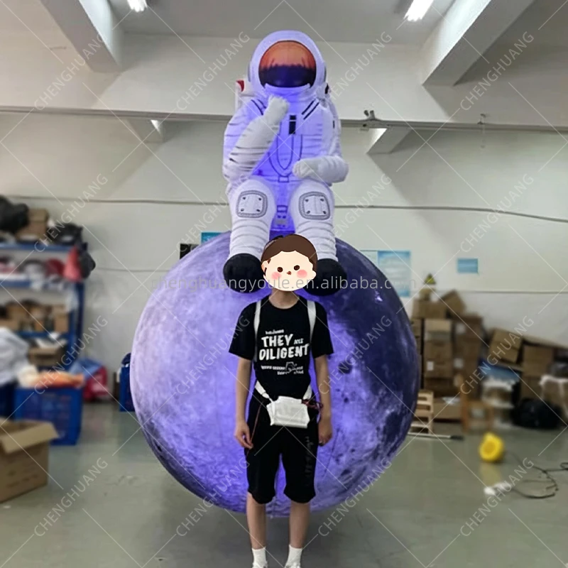 Giant Inflatable Astronaut on Moon Puppet, Handheld Walking Spaceman Model, Space Theme Party Parade Performance Prop