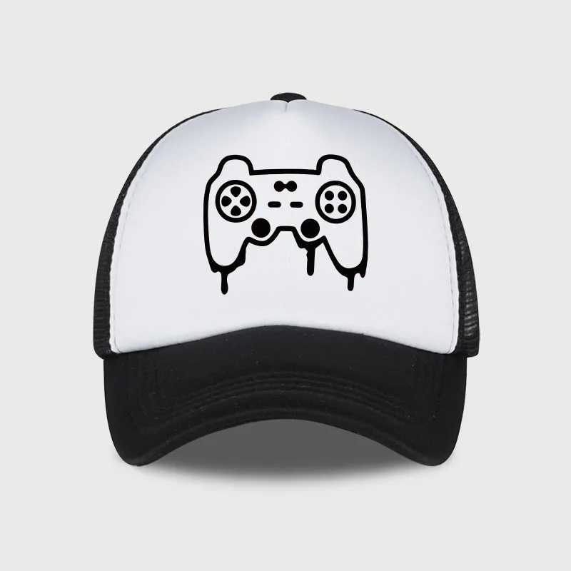 Gaming Controller Print Sponge Mesh Cap – Unisex Student Cartoon Style, Adjustable and Breathable Outdoor Mesh Cap
