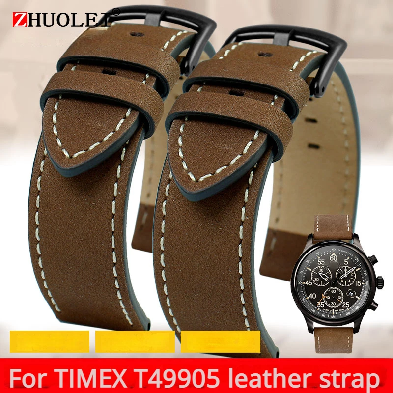 Watch Strap for Timex Men's Genuine Leather Watch Band T49905 T49963 T49953 Series Men's Cattle Not smooth brown Watchband 20mm