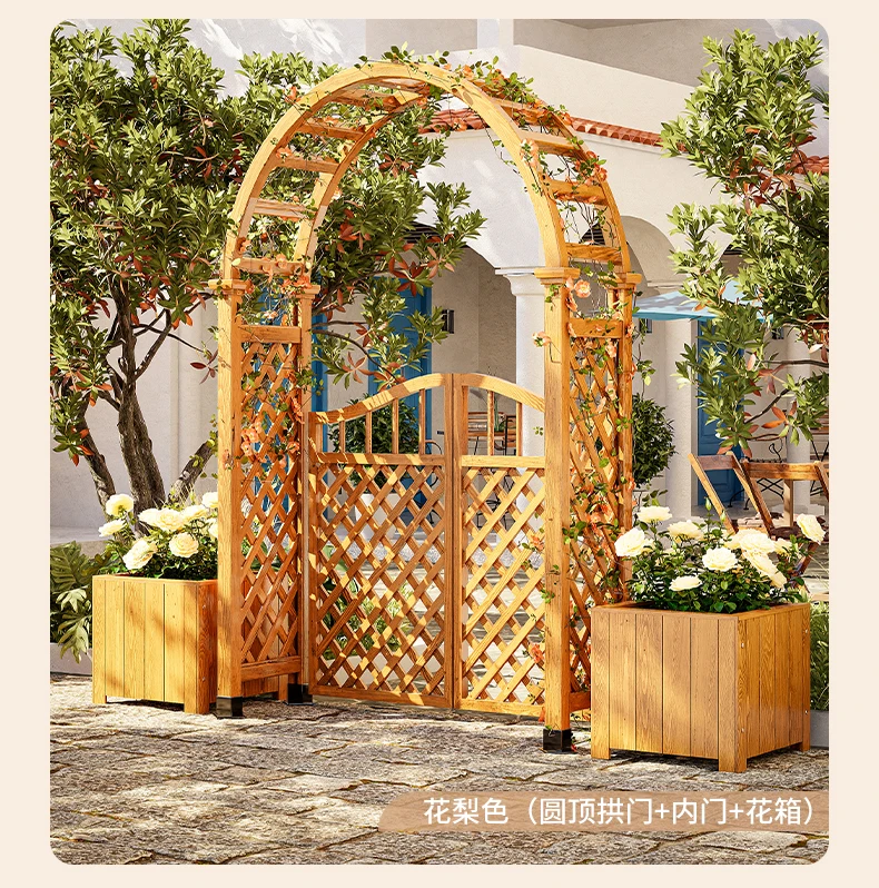 Arco de madeira anti-séptico escalada videira flor suporte ao ar livre uva pátio ao ar livre decoração jardim cerca malha porta madeira