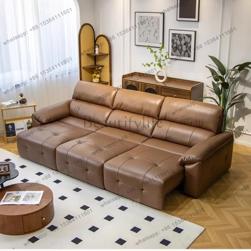 

Electric sofa bed living room retractable leather sofa zero against the wall multi-functional adjustable first layer cowhide