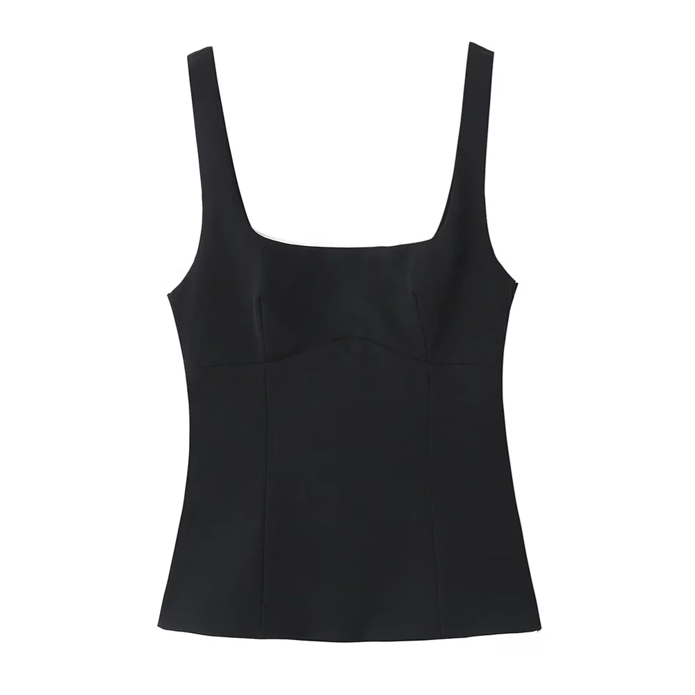 Top con decoración de lazo trasero de dos colores para mujer, chaleco de color sólido, decoración, ropa nueva de primavera/verano