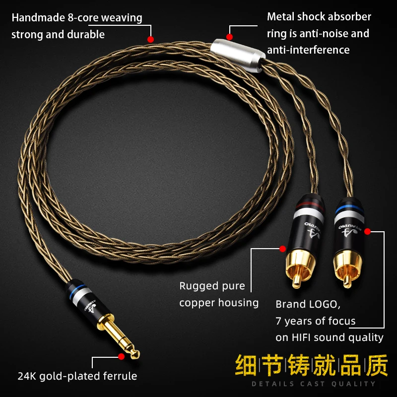 

HiFi Stereo 6.35mm to 2 RCA Audio Cable Y Splitter TRS 6.5 to Double RCA Signal Adapter Line for Amplifier Mixer