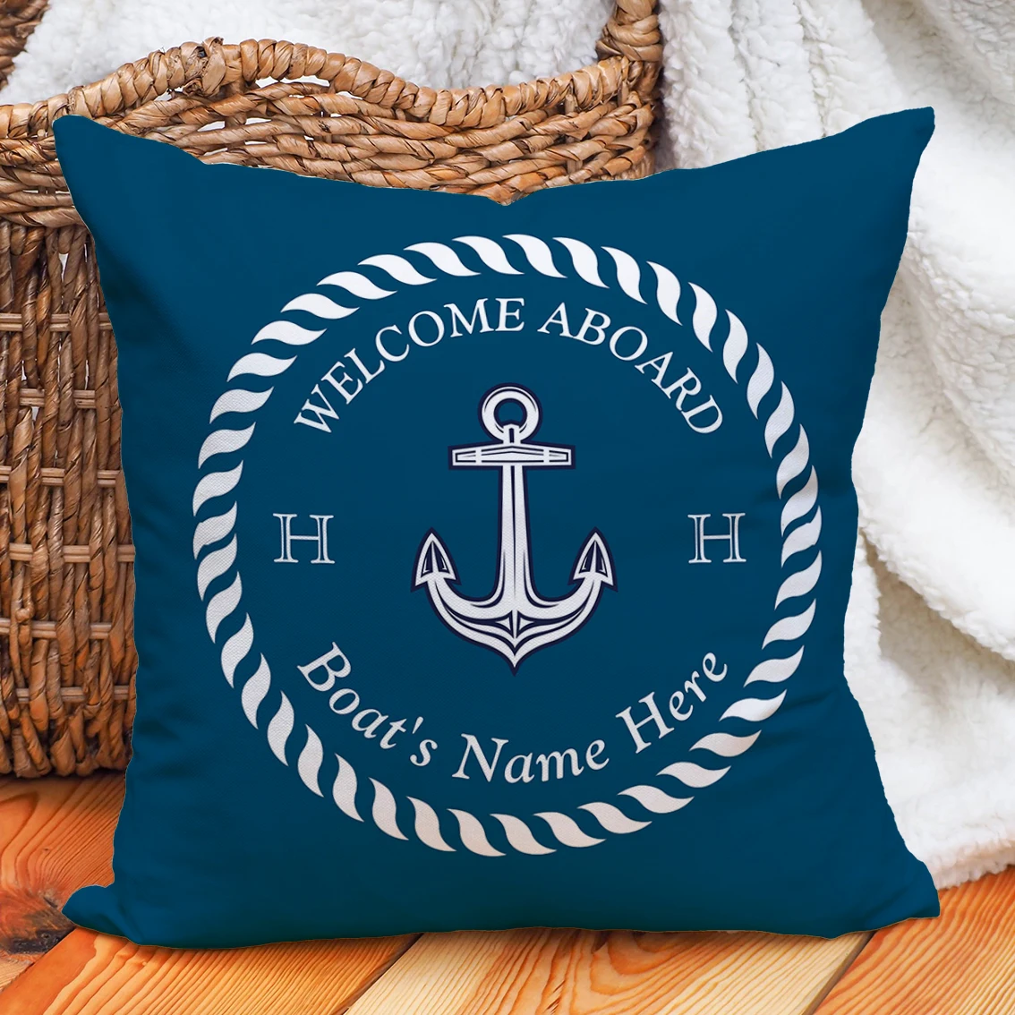 Custom Nautical Anchor Pillow Covers Personalized Boat Name Decorative Cushion Cases for Home Sofa Yacht Beach House Decor