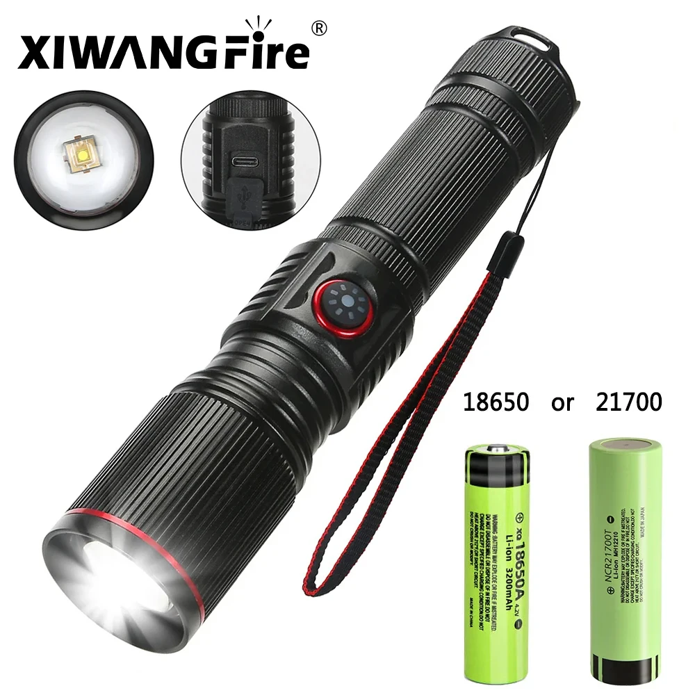 Newest White Laser Powerful Flashlight Use 21700 Battery Rechargeable Torch Light Outdoor Super Bright Zoom Tactical Flashlight