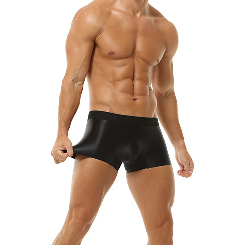 Men's Ultra-Thin Ice Silk Satin Boxer Briefs Transparent Breathable Quick-Drying Seamless Crotch Nude Underwear adults 18 plus view 2