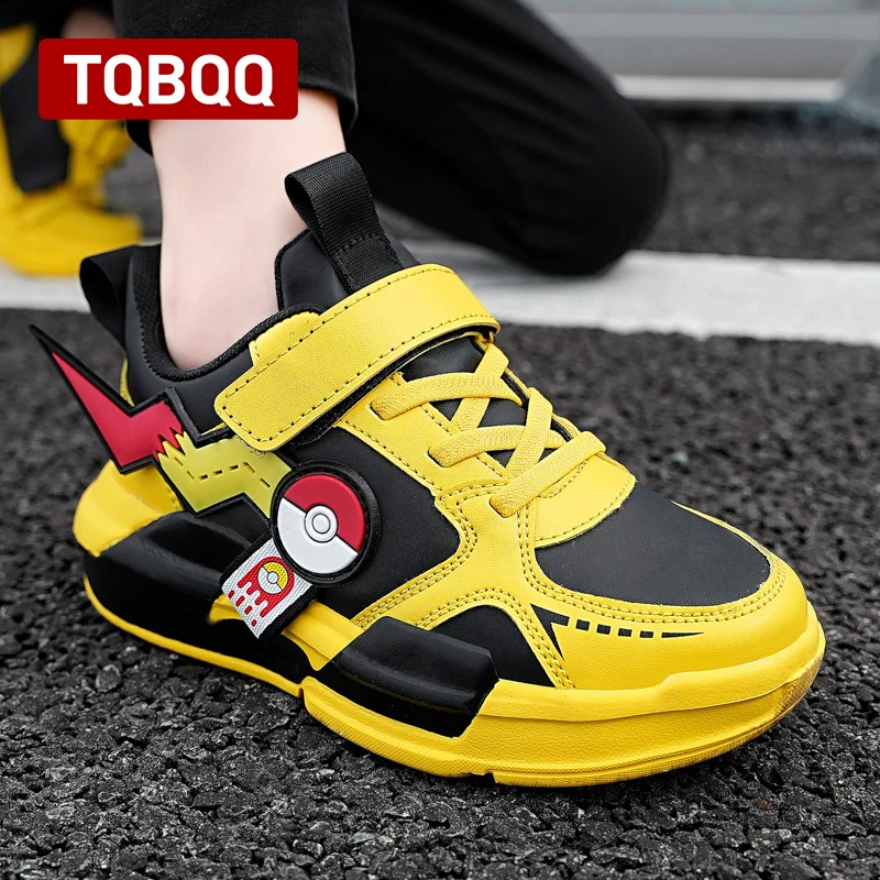 Kids\' Waterproof Leather Fashion Sneakers Boy and Girl Cute Sports Shoes Children\'s Street Casual Walking Shoes - Yellow