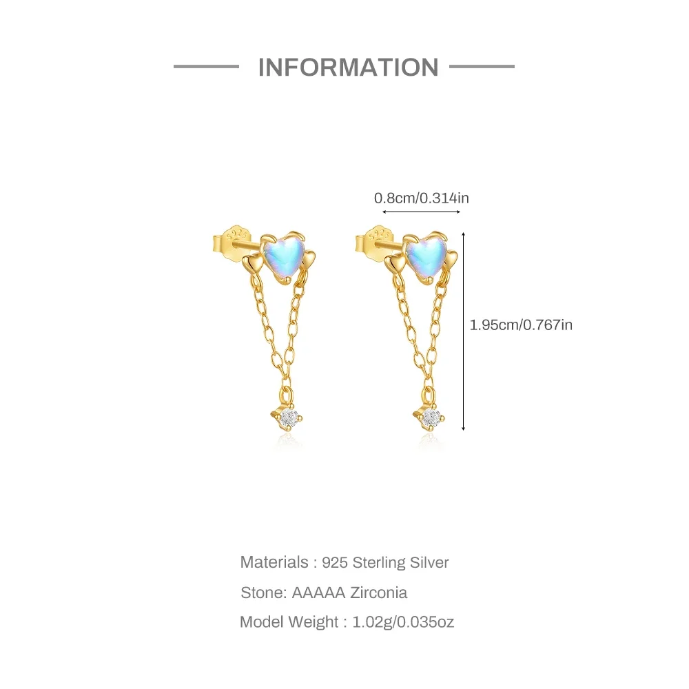 VAL 925 فضة Moonstone القلب أقراط للنساء مجوهرات أنثى قرط الاذن المرصع أنثى اكسسوارات الحفلات سحر الأميرة