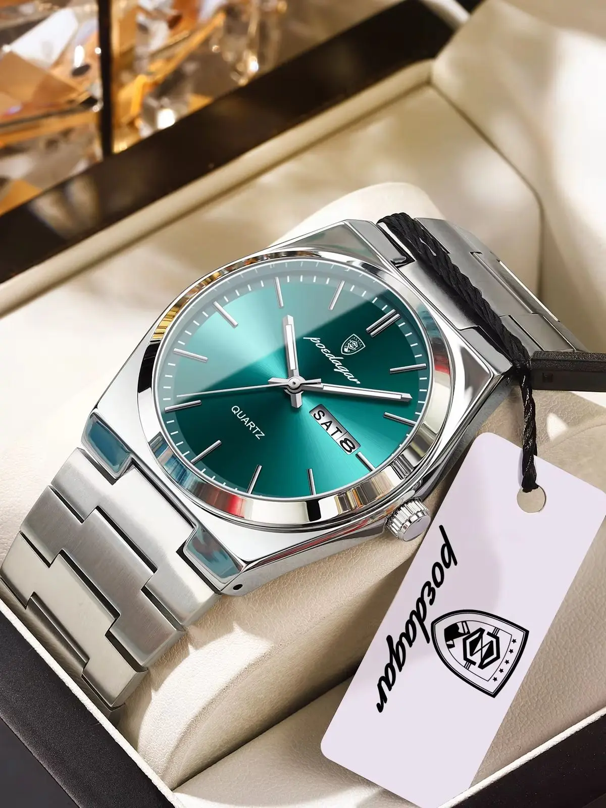 POEDAGAR Luxusuhren für Herren, Edelstahl, wasserdicht, leuchtend, Herrenuhr mit Datum und Wochentag, modische, lässige Quarzuhr für Herren, Reloj