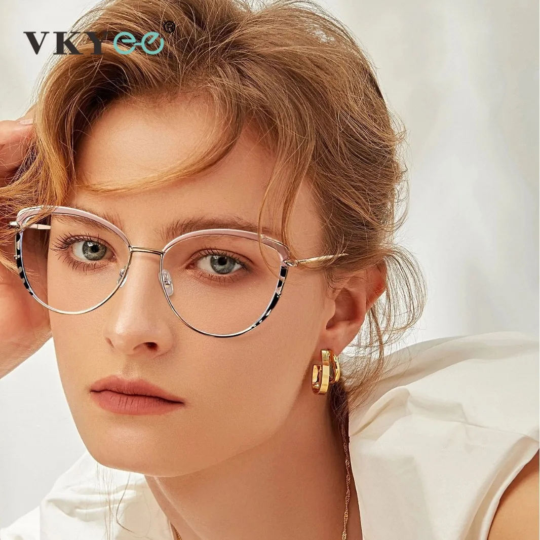 VKYEE New Fashion Cat's Eye Simple Design Ladies Anti-Blue Light Photochromic Reading Glasses Customizable Prescription 87069