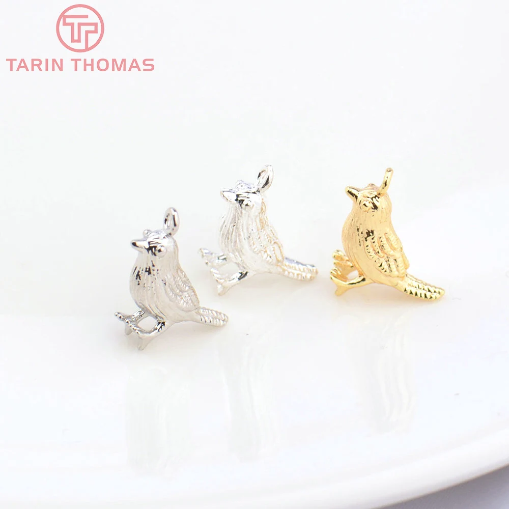 (1536) 6PCS 9x13MM Hole 1MM 24K Gold Color Brass Birds Charms Pendants High Quality Diy Jewelry Accessories Wholesale