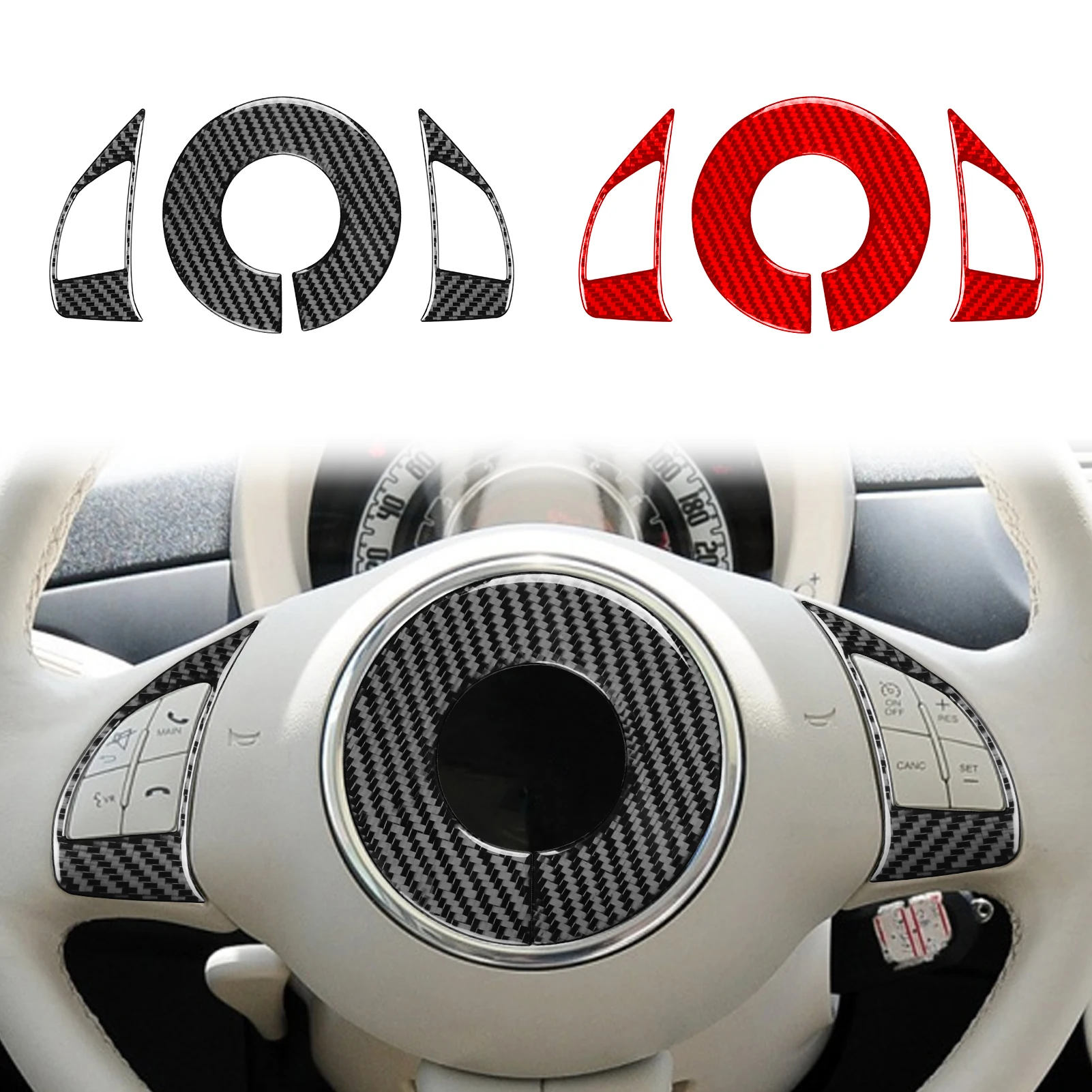 Steering Wheel Decoration Sticker Cover Trim for Fiat 500 2012 2013 2014 2015 Car Interior Mouldings Accessories Carbon Fiber