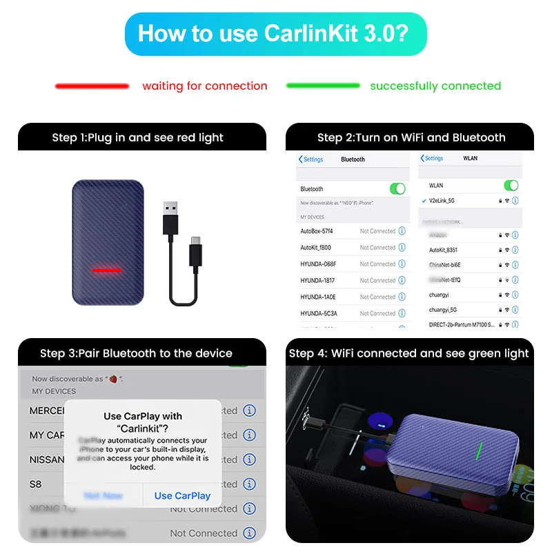 Carlinkit 4.0 Apple CarPlay Dongle ไร้สาย Activator สำหรับ Audi Proshe Benz VW Volvo Toyota IOS 15ปลั๊กและเล่นรถ MP4 MP5 Play