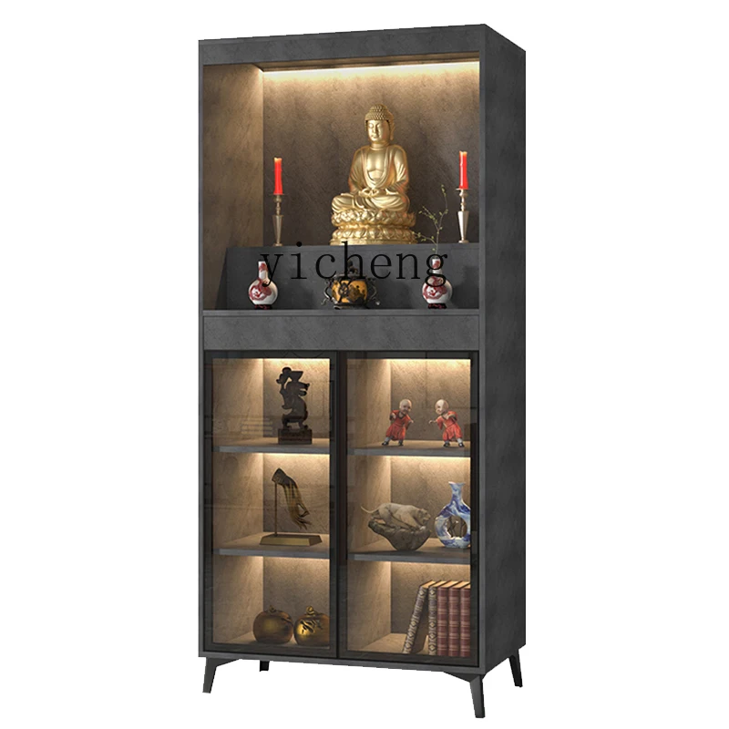 TQH Buddhist cabinet incense casket table modern style household solid wood multi-layer glass door God of Wealth