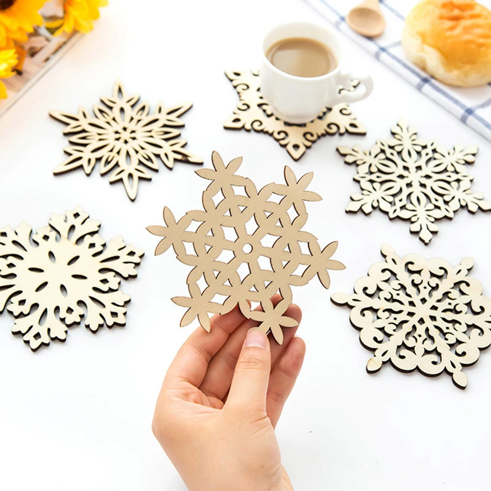 

6pcs Wooden Snowflake Coasters 12Cm Cup Pads Heat Insulation Mats For Mugs Beer Wine Coffee Decorative Home Kitchen