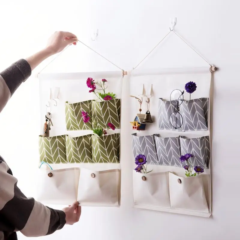 Multi Pocket Wall Hanging Storage Organizer Fabric Pocket Bag Hanging Phone Storage Pouch For Home Bedroom Bathroom Door