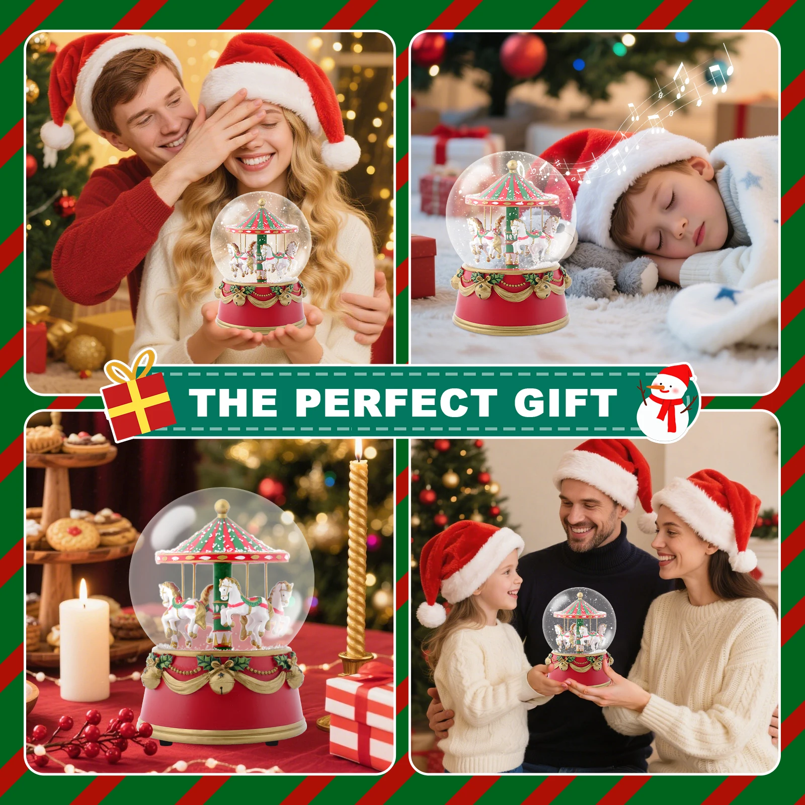 Caixa de música de Natal Carrossel Melodia de férias para decoração de casa e atmosfera festiva Presente ideal para família, amigos, crianças, Natal