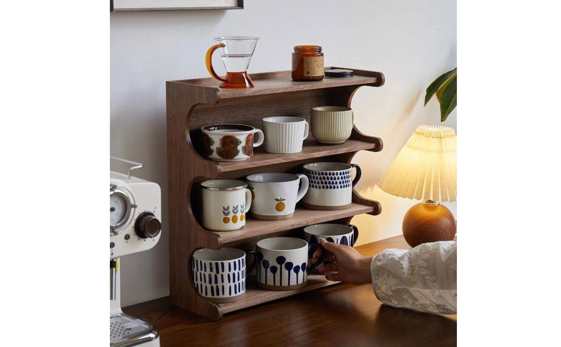 Mug Storage Shelf Elegant Cup Storage Rack Desktop Cup Rack Double-Tier Coffee Mug Display Shelf Space-Saving for Collectors