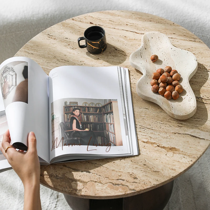 

Travertine Serving Tray for Coffee Table Irregular Decorative Trinket Dish for Jewelry Ring Key