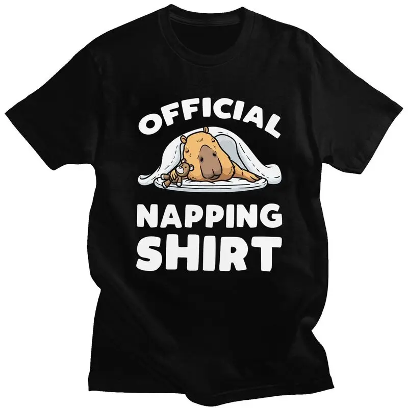 Custom Mens Capybara Sleeping Napping Giant Cavy T Shirt Short-Sleeve Cotton T-shirt Leisure Tee Loose Fit Clothes