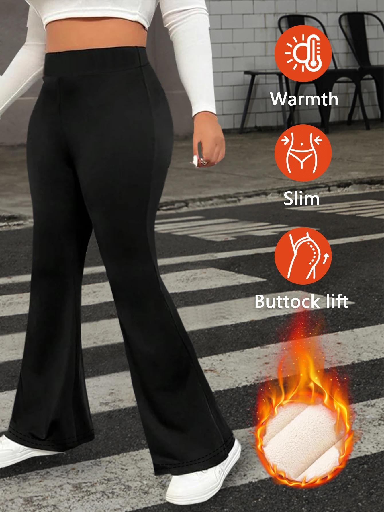 Women's Thermal Fleece Lined High Waist Flare Pants, Winter Fitness Warm Thick Leggings Soft Yoga Pants, Women's Winter Clothing