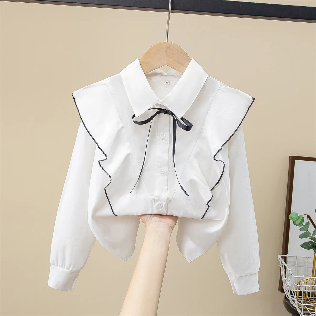 Girls Shirt 2025 Spring Autumn Tops for Kids  Children Lapel White Blouse Long-sleeved Teenager School Uniform Outfits Clothing