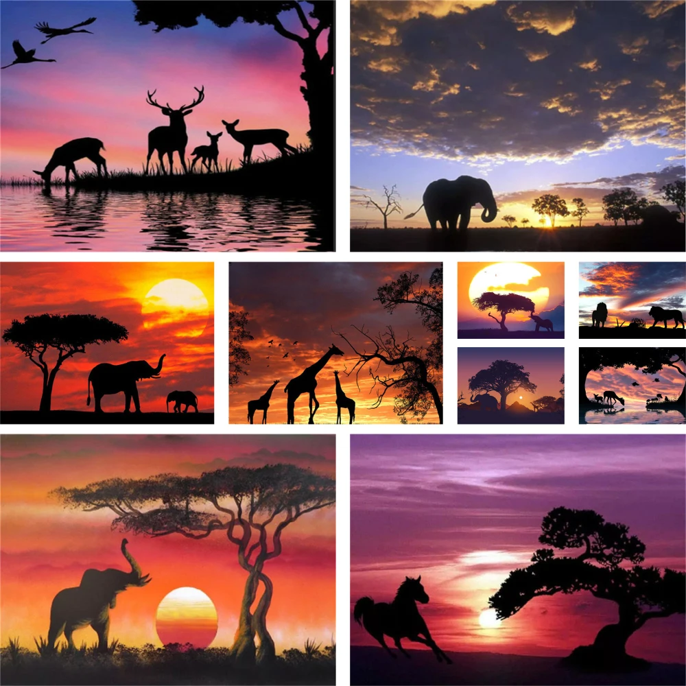 DIY Oil Painting By Numbers Shadow African Animals Handpainted Art Wall Bedroom Living Room Home Decor Kids Room Decoration Gift