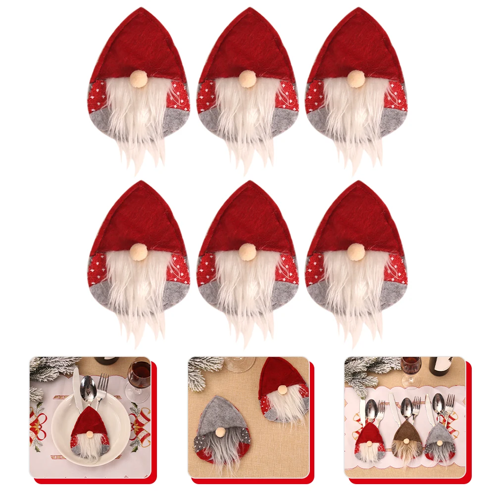 

6 Pcs Christmas Cutlery Set Silverware Holder Spoon Fork Decorations Table Dinner Pocket Party Utensil Storage Fabric Faux