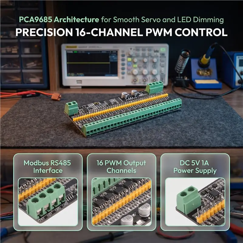 2026 New PCA9685PW Modbus RTU RS485 16-Channel PWM Controller Module For LED Dimming And Servo Control, Based On PCA9685 IC DC