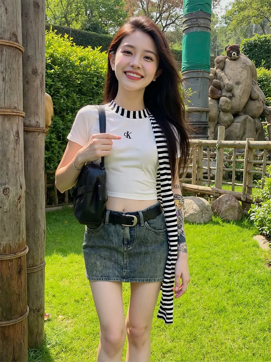 

Джинсовые мини-юбки, женские уличные юбки с карманами и пуговицами, тонкие расклешенные хипстерские шорты с высокой посадкой, современные лоскутные шорты в стиле ретро, универсальные эластичные