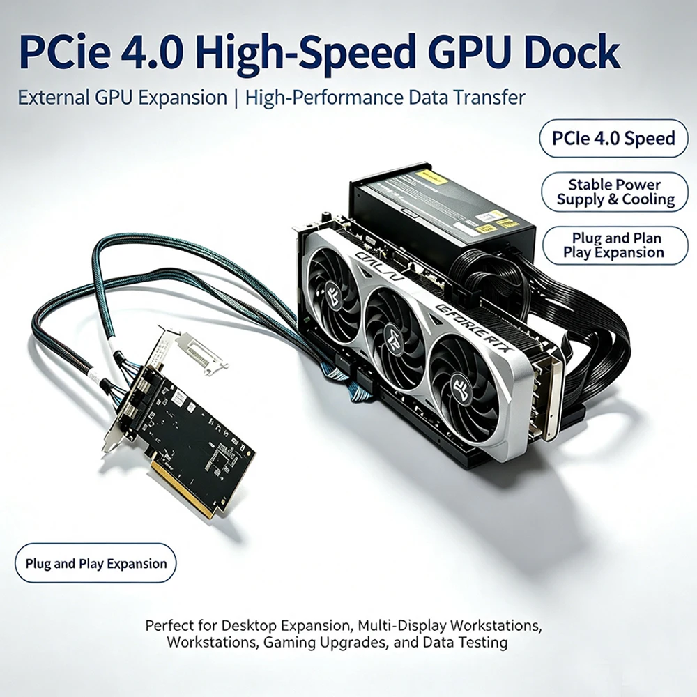 PCIe 4.0 EGPU Dock SFF‑8654 Dual Cable External Graphics Card Expansion Box for Laptop Desktop Independent GPU Extension