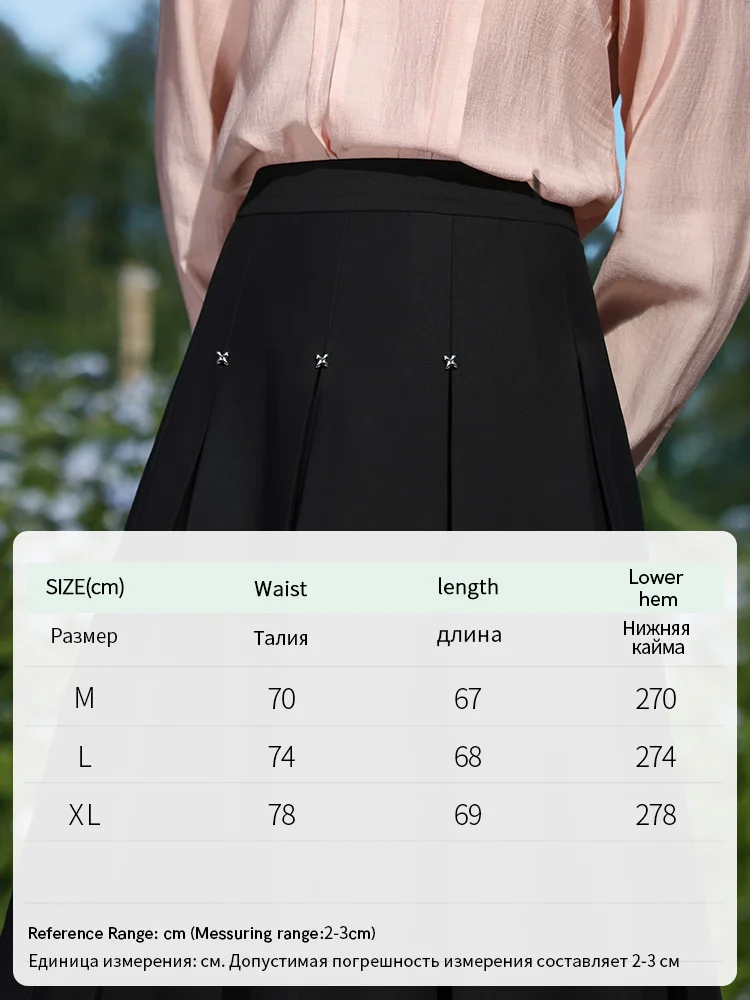 I BELIEVE YOU Black High-waisted Pleated Skirts For Women 2024 Spring New Midi A-line Solid Skirt Foreign Temperament 2241025567