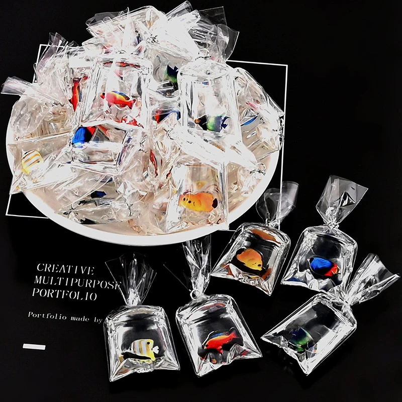 1PC Dollhouse Miniature Small Fish In Water Bag Model Mini Simulation Resin Goldfish Charm Pendant DIY Decor Accessories-Toy