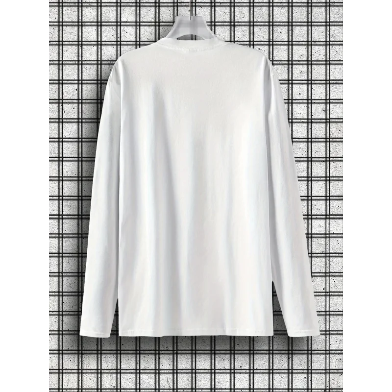 Autumn Mens Long Sleeve Shirts Fashion LA Los Angeles Text Graphic Crew Neck Slim Casual Tee Daily Streetwear