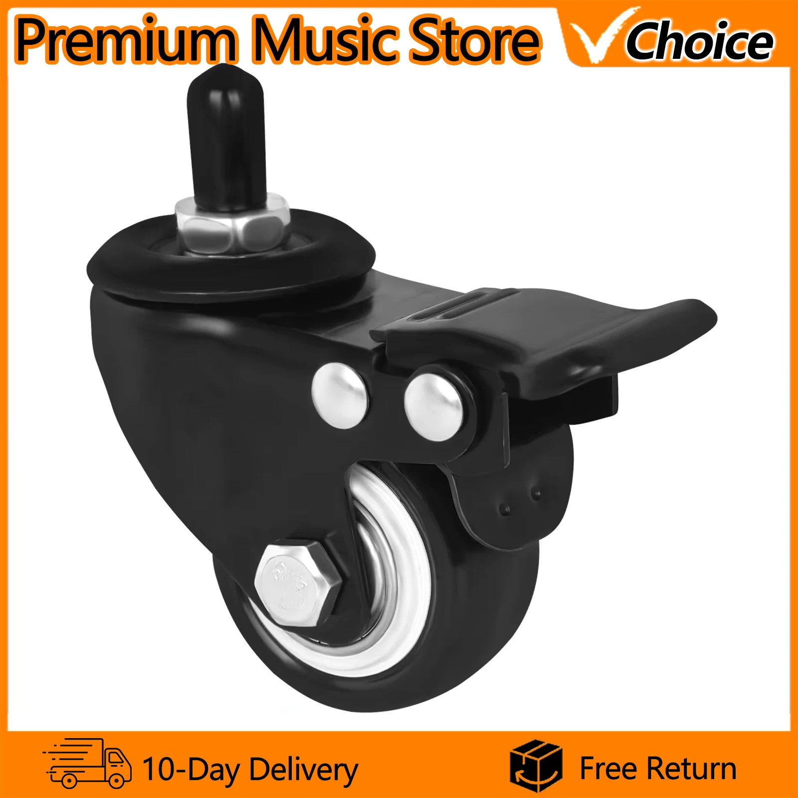 PO-27 Piano Caster Wheel Single for Upright Piano with Brake PU Silent Wheel Heavy Duty Metal Frame Piano Replacement Part