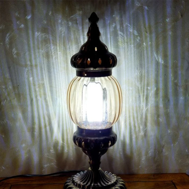 

Exotic Ethnic Style Middle East Retro Coffee Xinjiang Restaurant American Classical Bedside Tan Glass Table Lamp