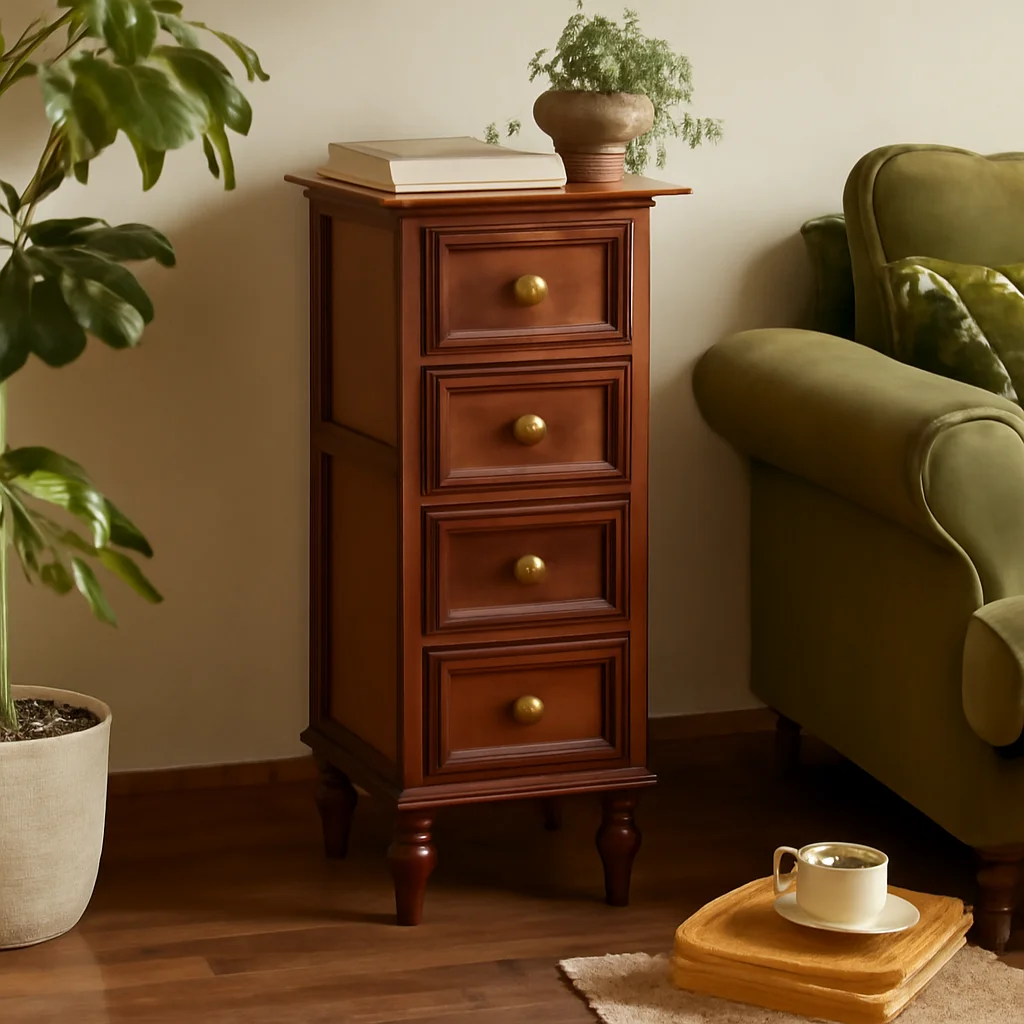 28cm Ultra-Thin Waterproof Sideboard Anti-Collision Drawer Cabinet with Brass Handles for Compact Living Room/Corner Storage