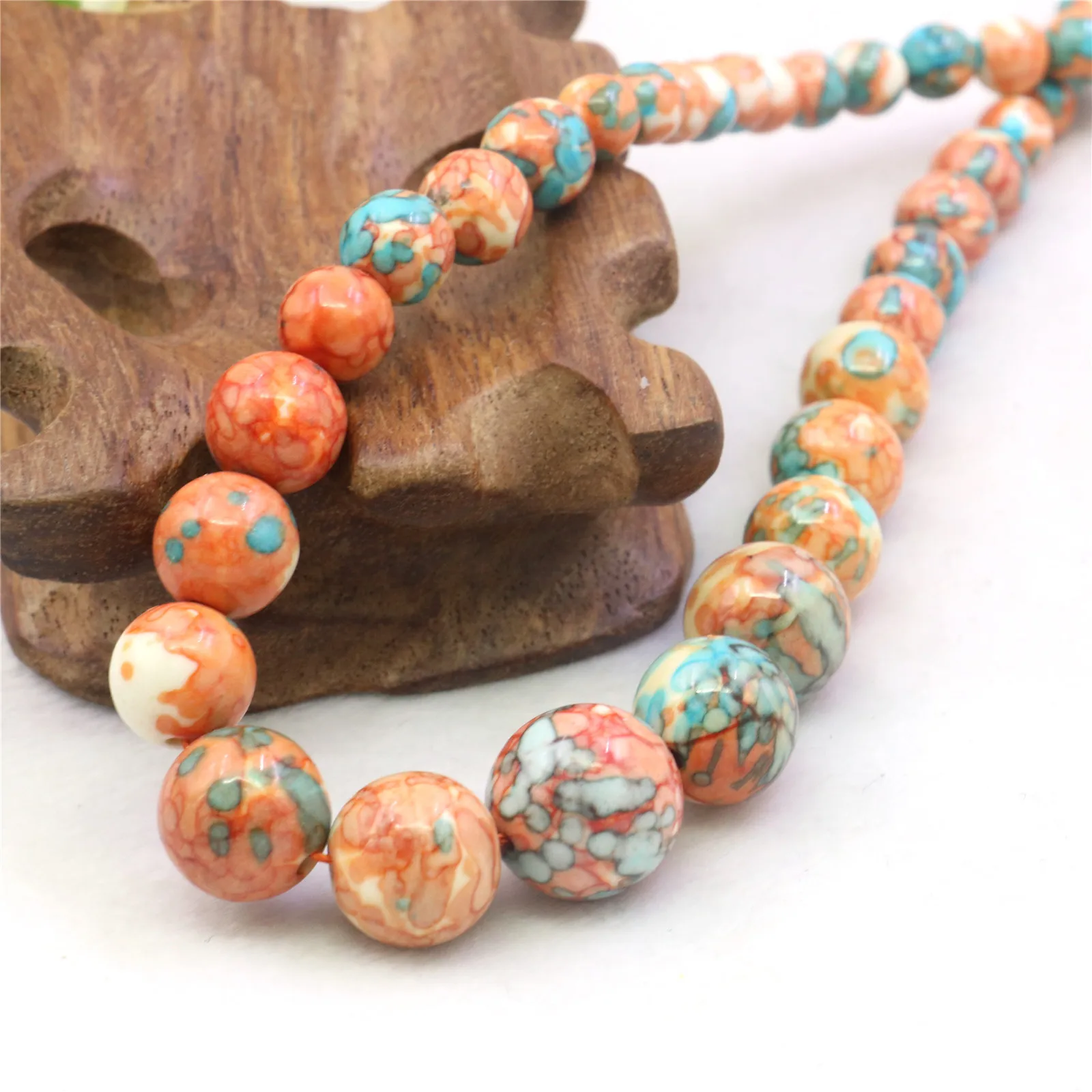 6-14mm Round Orange Blue Multicolor Rainbow Necklace Natural Stone Hand Made Women Neckwear DIY Fashion Jewelry Making Design