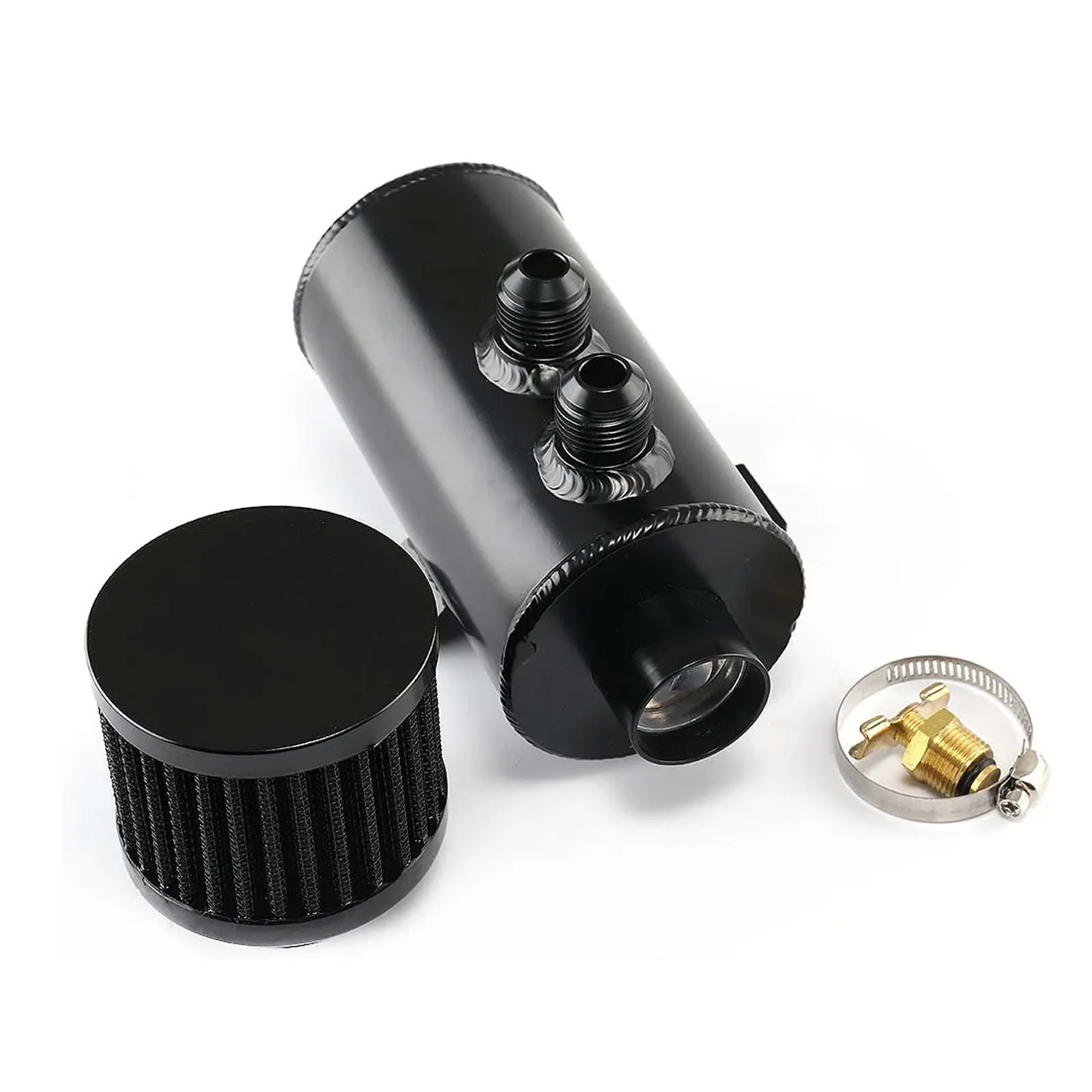 

750mL Universal Aluminum AN10 Baffled Oil Catch Can Exhaust Reservoir Tank with Breather Filter Baffled Kit Fuel Tank