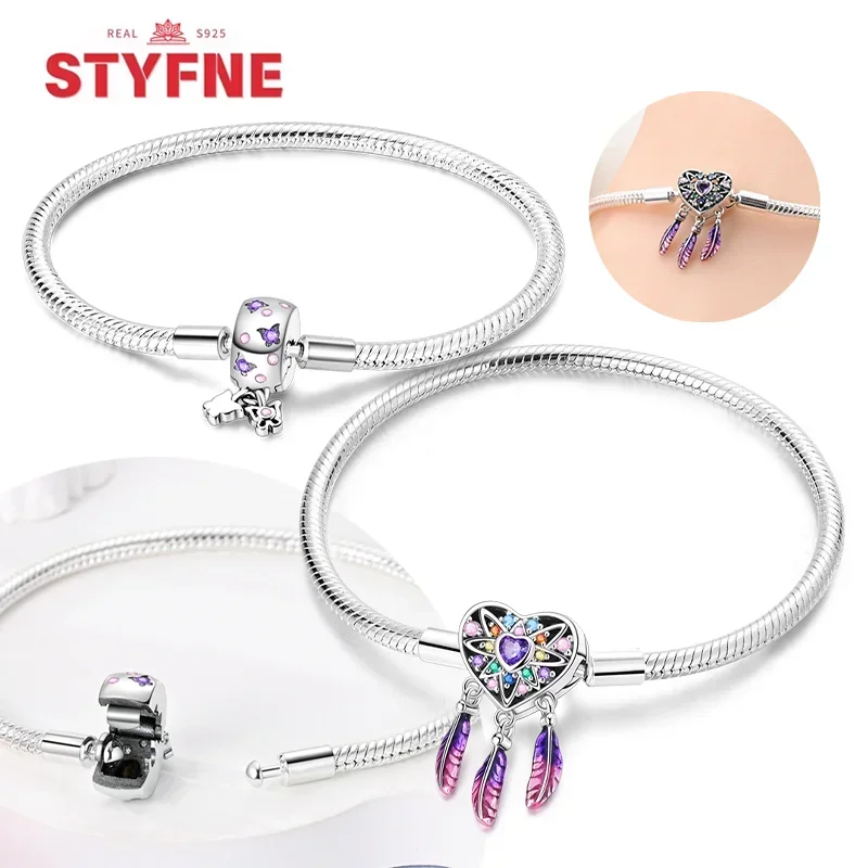 

Original 925 Sterling Silver Butterfly Heart Dreamcatcher Snake Bone Chain for DIY Charming Bracelet for Women Fine Jewelry Gift